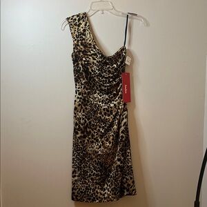 David Meister Animal Print One-Shoulder Dress